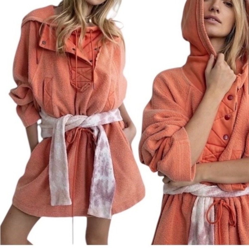 Free People We The Free Hoodie Dress Womens Large Orange Lace Up Halloween Mini